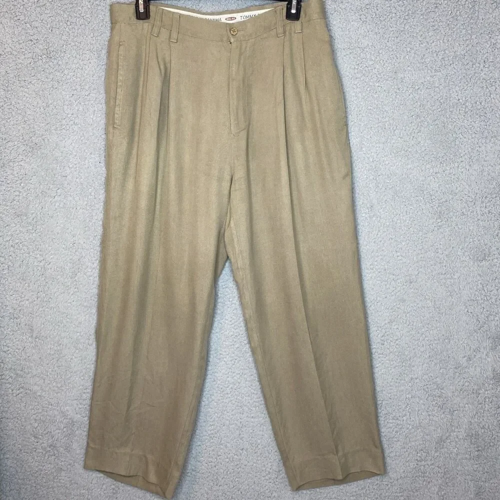 Tommy Bahama Mens 100% Silk Brown Pleated Relaxed Pants 36x29